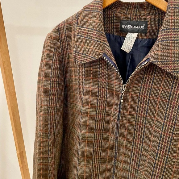 Vintage Plaid Zip Up Collared Coat Chore Jacket in Brown - Picture 4 of 6